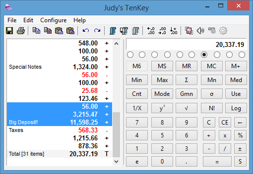 Judy's TenKey with Tape Displayed on Side